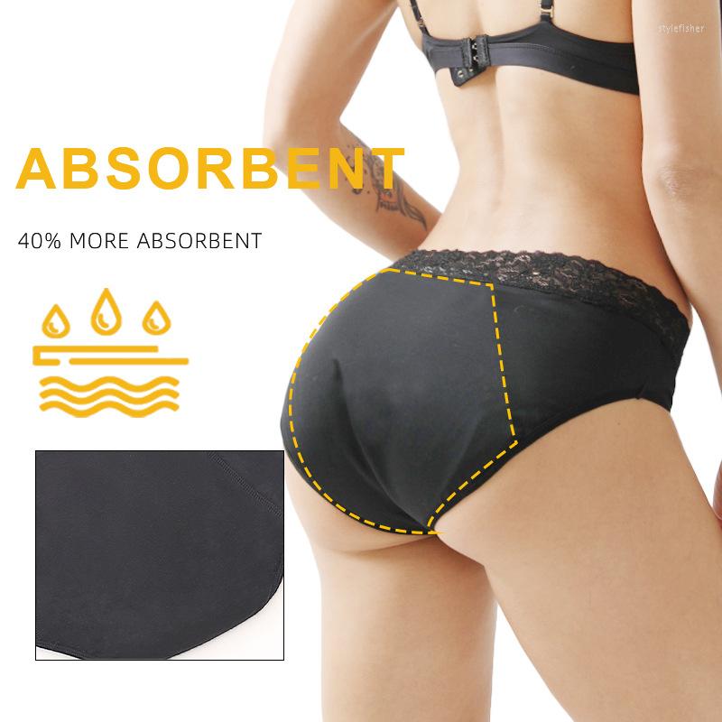 

Women's Panties High Quality Women's Menstrual Period Pants Mid-waist Lace Full Leak-proof Sanitary No Napkins Four-layer Briefs, Black