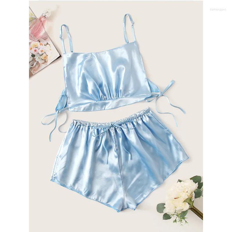 

Women' Sleepwear Pyjamas Women Velvet Bow Sleeveless Strap Nightwear Lace Trim Cami Top Pajama Sets Femme Sexy Lingerie Summer