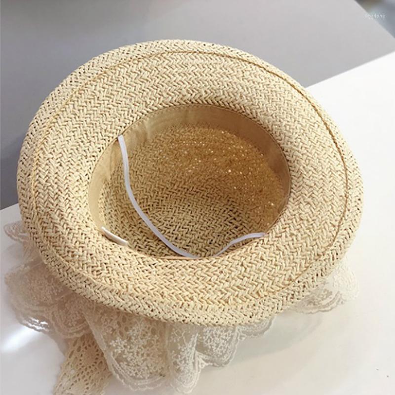 

Hats Girls' Straw Hat 2023 Spring/Summer Products Female Treasure Lace Edge Bow Sun Fisherman Beach, Khaki