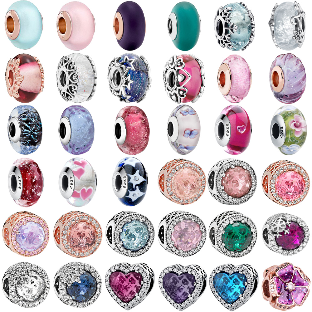 925 Argent Sterling Nouvelle Mode Femmes Graphique Perles de Cristal Ovales, Amulette de Zircon Cristal, avec Amour, Compatible avec Le Bracelet