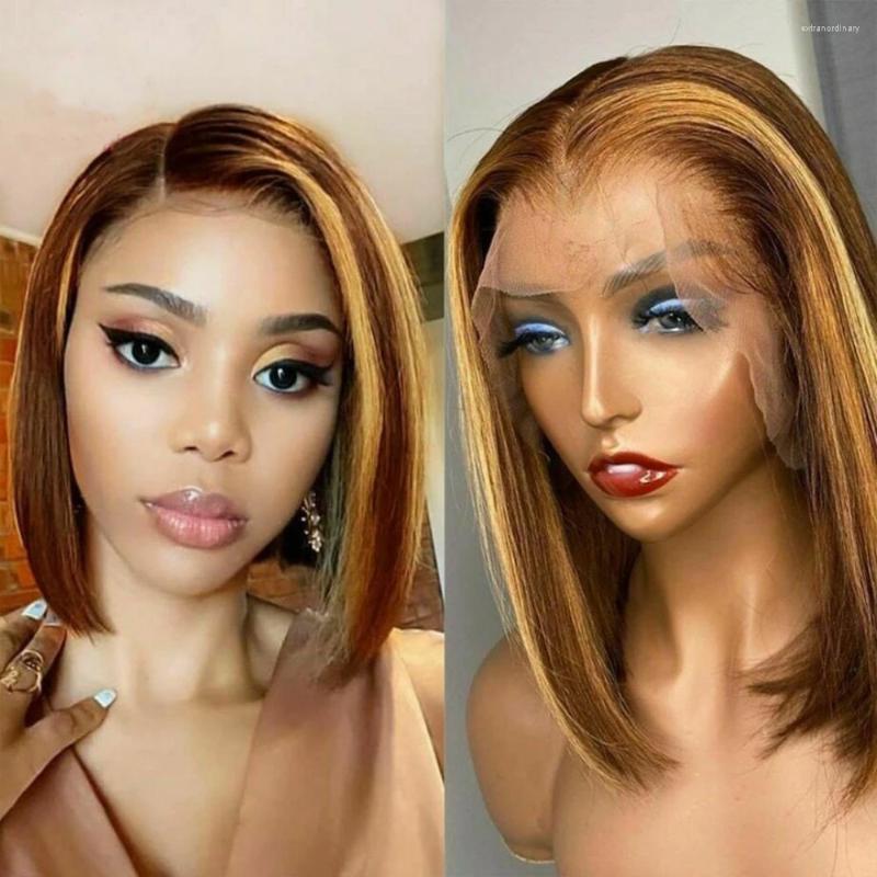 

Ombre Highlight Wig Bob 13x4 Lace Front Human Hair Wigs Color Short Frontal 14 Inch Brazilian 4/27, Picture shown