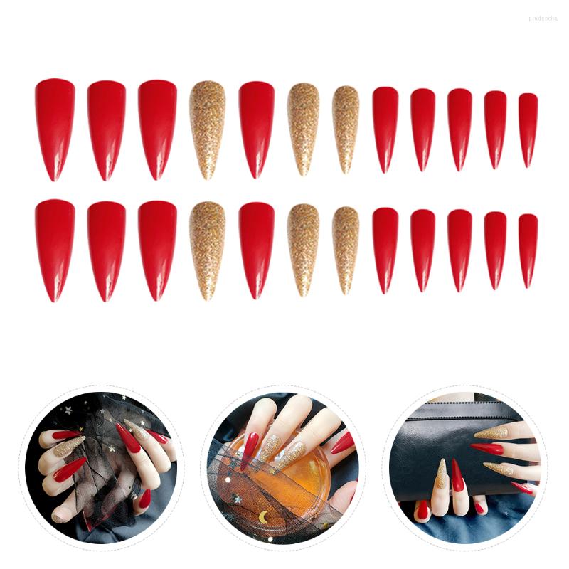 

Nail Gel 24pcs Superior Long False Nails Fake Tips Art Supplies, Assorted color