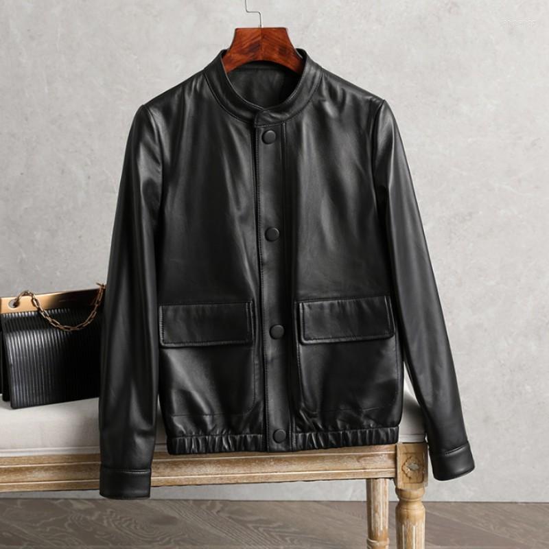 

Women's Leather 2023 Autumn Spring Genuine Jacket Women Stand Collar Slim Fit Casual Motorcycle Short Coat Female Real Sheepskin Coats, Black