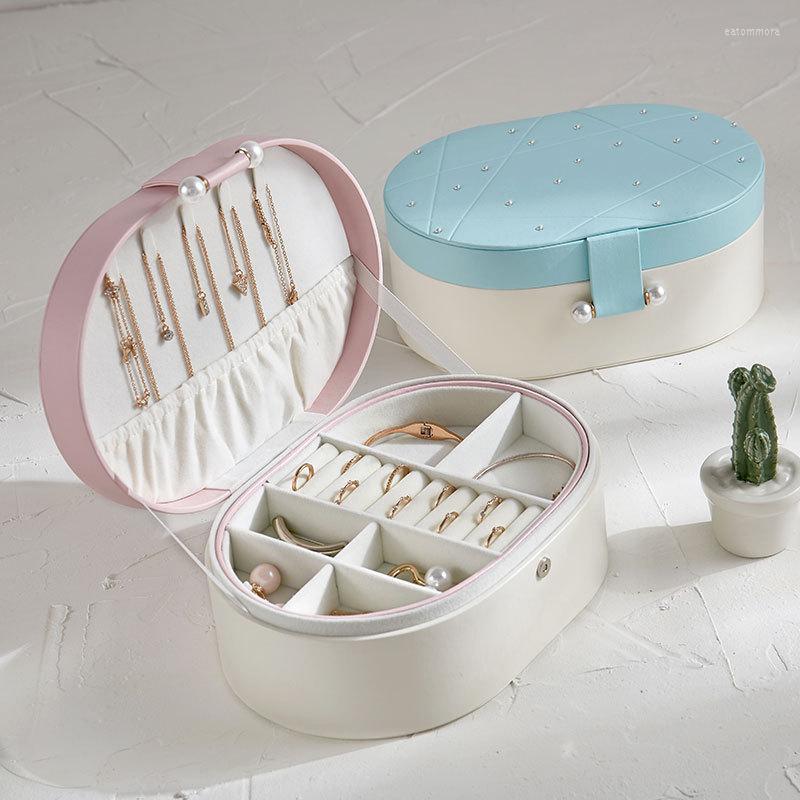 

Jewelry Pouches Style Double-layer Portable Travel Box PU Leather Display Organizer Lockers Earrings Necklace Rings