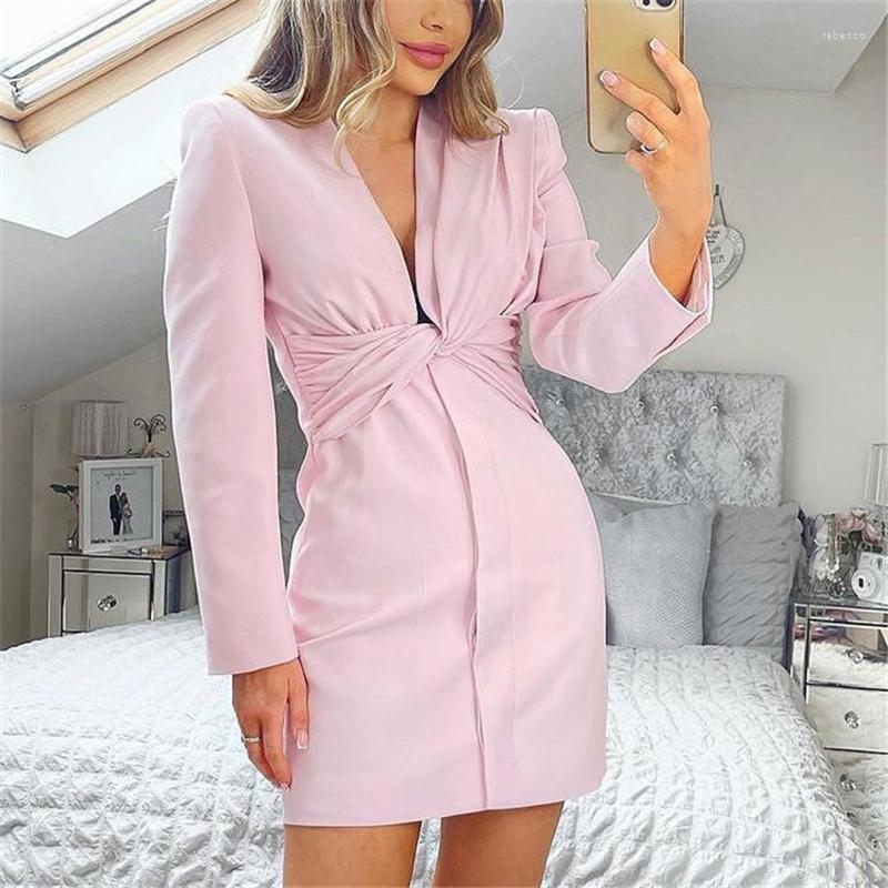 

Casual Dresses High Street Pink Shirtdress Women Long Sleeve Sheath Summer Dress Botton Pleated Solid Mini Streetwear