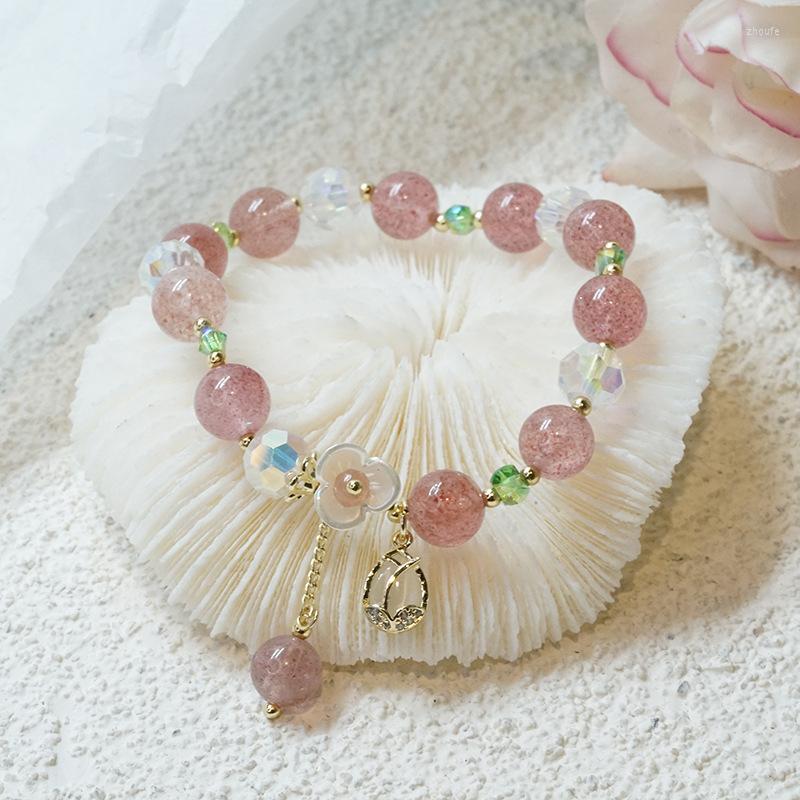 

Bangle Strawberry Crystal Tulip Pendant Handmade Women Fashion Natural Stone Bracelet Girl Jewelry