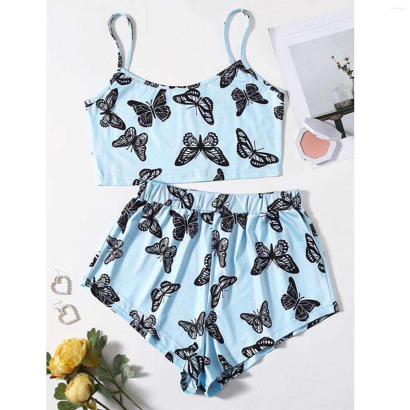 

Women' Sleepwear Women' Butterfly Print Short Sets Pajamas Crop Cami Top Shorts Pajama Set Sexy Nightwear Summer Y2k Home Suits, As shown