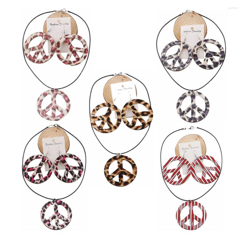 

Pendant Necklaces Leopard And Peace Symbol Earrings Necklace Set Gothic Masquerade Props Carnival Party Decorations Costume Accessories