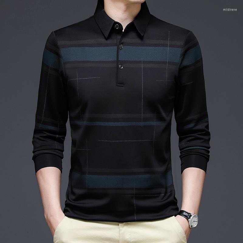 

Men's T Shirts CASUMANL Brand Smart Casual Shirt Men Tops Turn-Down Collar Print Regular Fit Fashion Long Sleeve Polyester Tees, Black