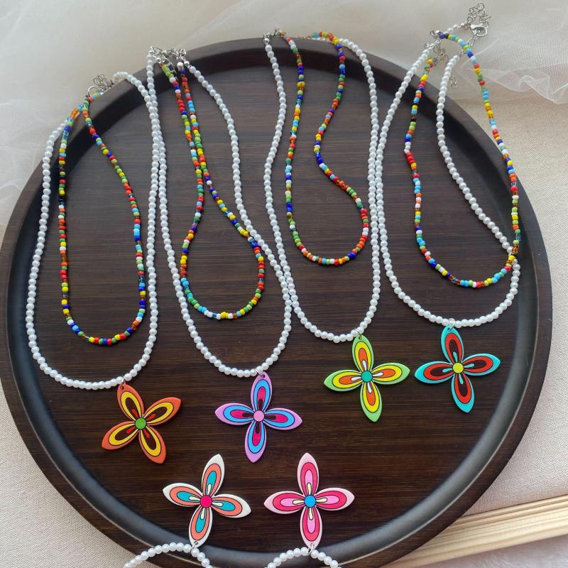 

Choker Multi Layer Pearl Miyuki Beaded Geometric Flower Pendant Necklaces For Women Boho Clavicle Chain Necklace Female Jewelry