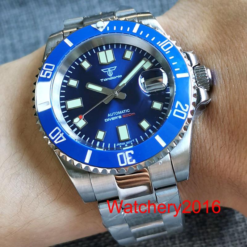 

Wristwatches Tandorio Top Brand 40mm Blue Green Dial Japan NH35 Men Watch Date Rotating Bezel 120clicks 200m Waterproof Sapphire Glass, Blue model