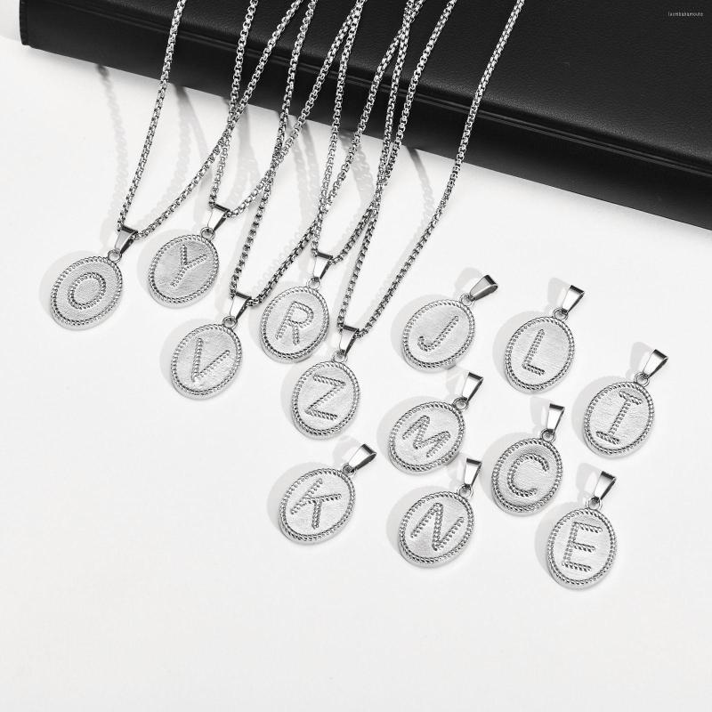 

Pendant Necklaces Men's Round Chain Necklace Stainless Steel Letter A-Z Initial Oval Plate Minimalist Neck Collar Elegant Jewelry
