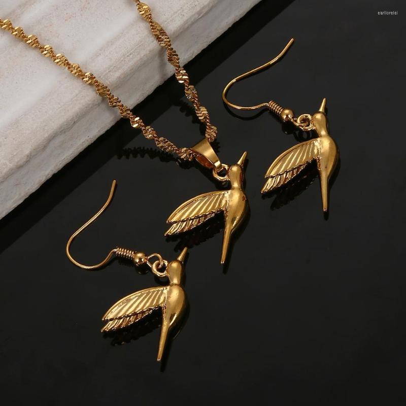 

Necklace Earrings Set Fashion Gold Color Flying Bird Pendant Necklaces Africa Charm Jewelry, Picture shown