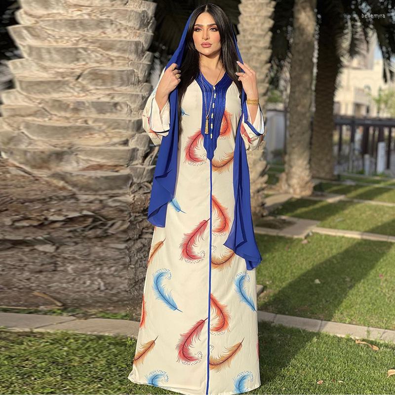

Ethnic Clothing Abaya Eid Mubarak Dress 2023 Printed Dubai Arab Robe Jalabiya Plus Size Muslim Fashion Women Islamic Evening