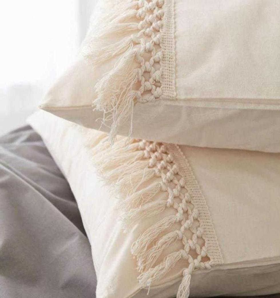 

Pillow Boho Throw Covers White Pillowcases Tassel Sham Cotton Decorative Macrame Case1209603, Beige