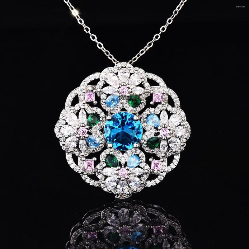 

Necklace Earrings Set Luxury Color Crystal CZ Pendant Necklaces Elegant Flowers Shape Aquamarine White Gold Rings Anniversary Gifts, Picture shown