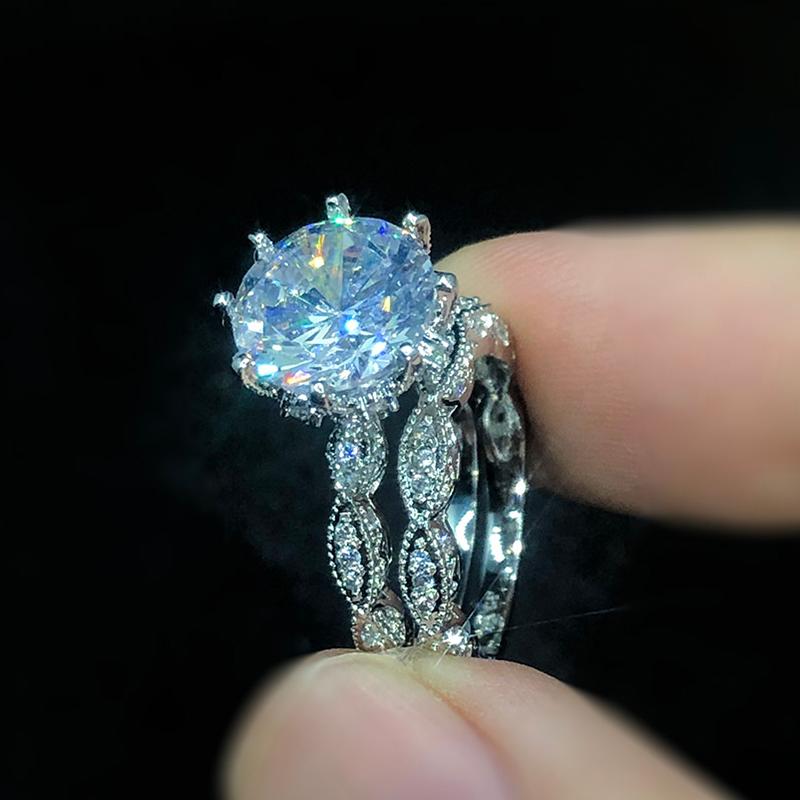 

Cluster Rings RingsWedding Bride Ring Set For Women Luxury Zircon Korean Female Engagement Fashion Jewelry Accessories