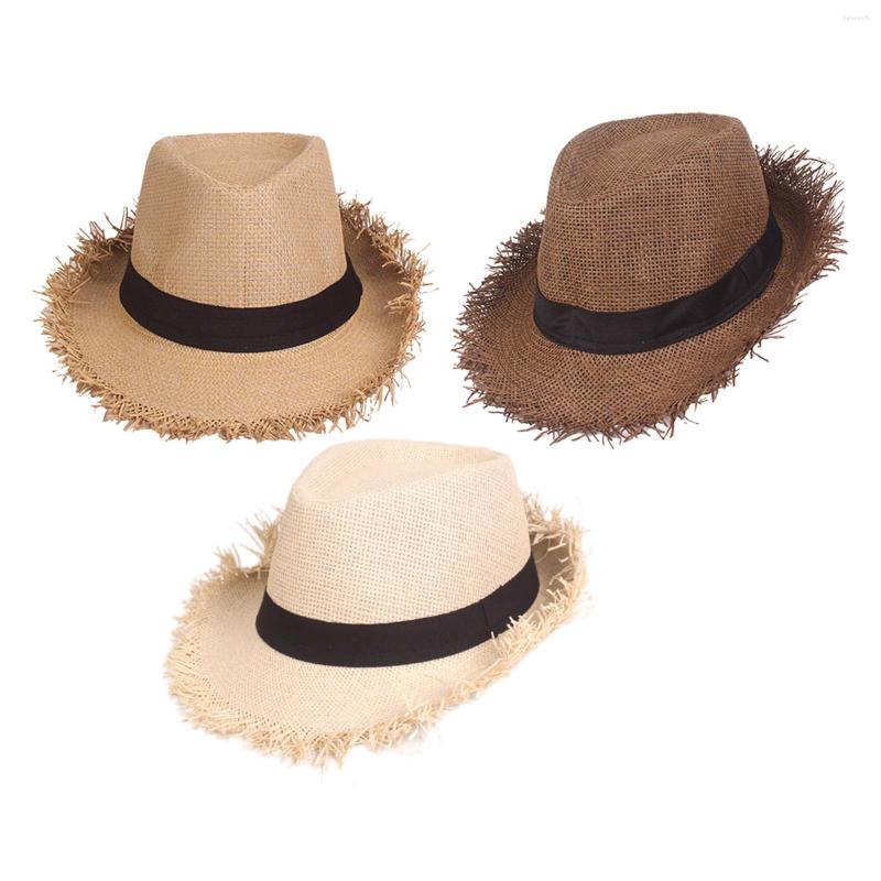 

Berets Western Cowboy Hat Straw Couple Sombreros Vagueros Classic For Summer Beach Po Props Horseback Riding Travel, Beige