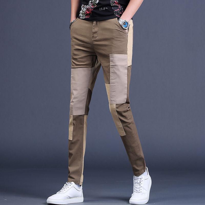

Men' Pants Spring Summer Fashion Patchwork Straight Male Korean Loose Casual Men Pockets Long Trousers G261Men, Khaki