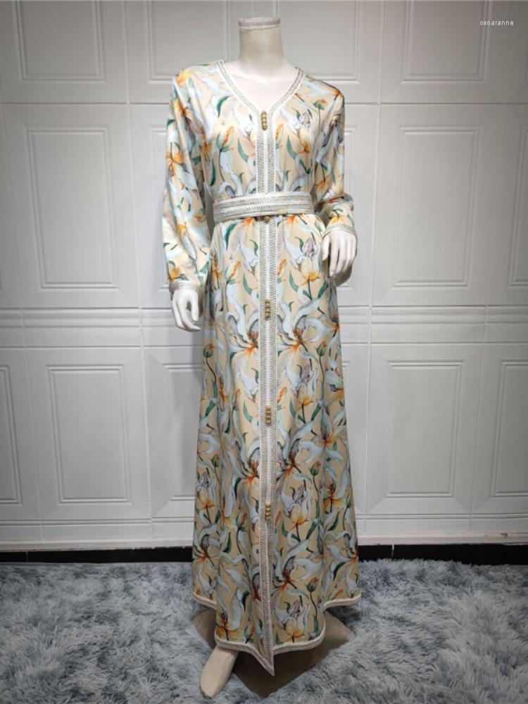 

Ethnic Clothing Ramadan Eid Floral Print Abayas For Muslim Women Turkey Arabic Hijab Dress Islamic Kaftan Robe Moroccan Jalabiya Caftan