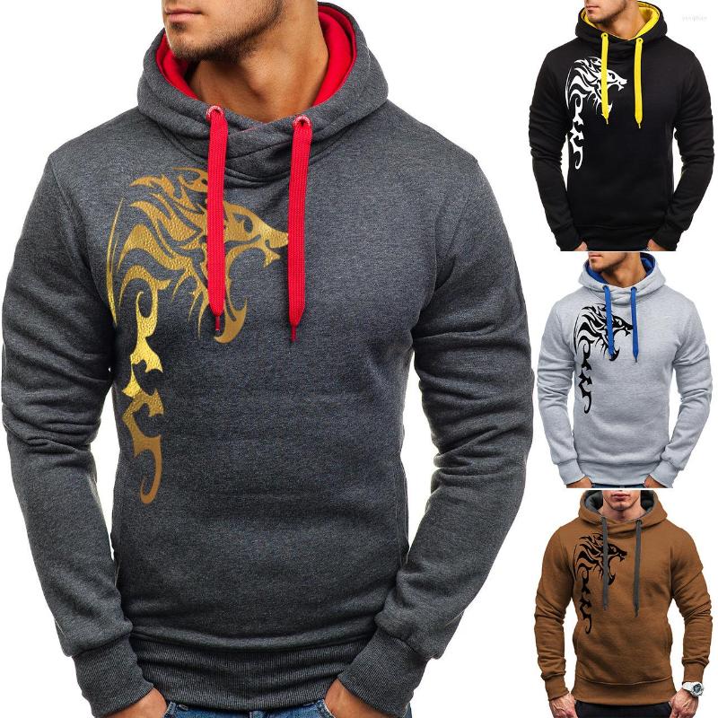

Men's Hoodies Foreign Trade Pattern Europe And America Man Leisure Time Sleeve Head Printing Dragon Pure Color Hoodie, Black