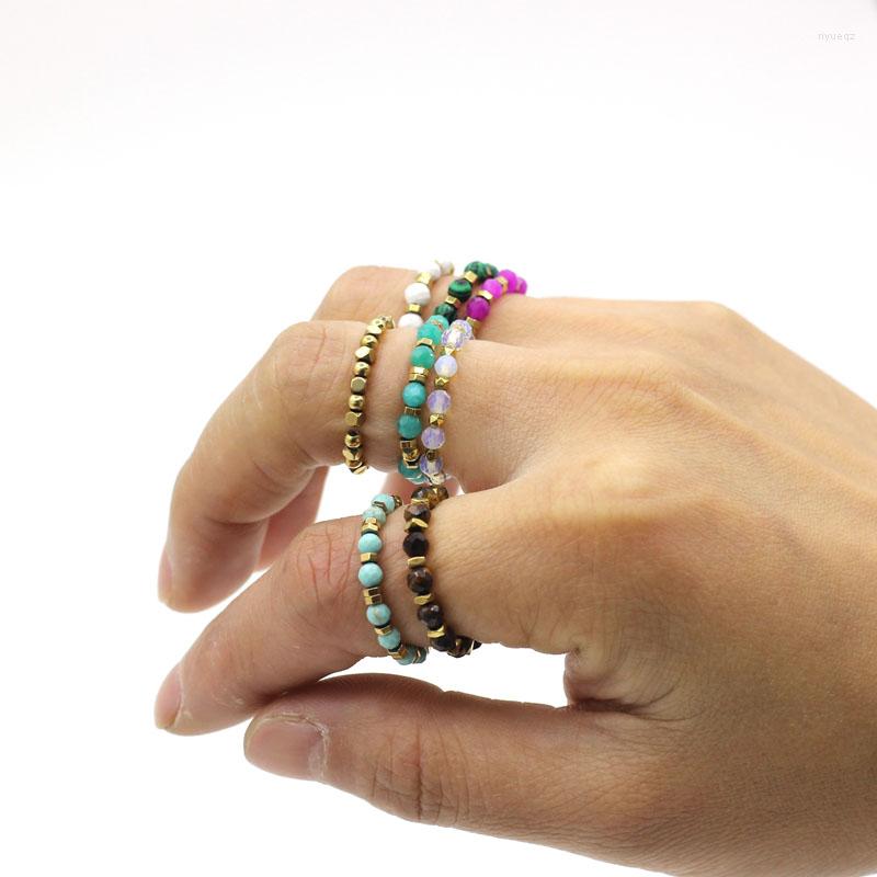 

Wedding Rings Natural Stone Pearl Stainless Steel Handmade Beaded String Ring For Women Trend Jewelry Gifts Finger Female Gift