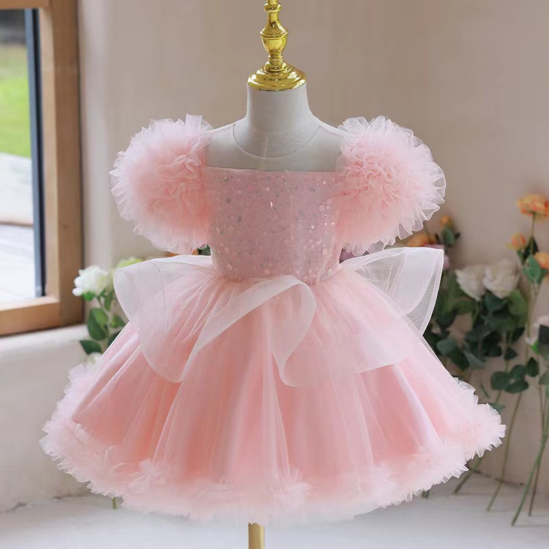 

Gorgeous Green Flower Girl Dresses Scoop Neck Appliqued Beaded Long Sleeves Pageant Gowns Ruffle Tiered Sweep Train sequined tutu Birthday first communion dresses