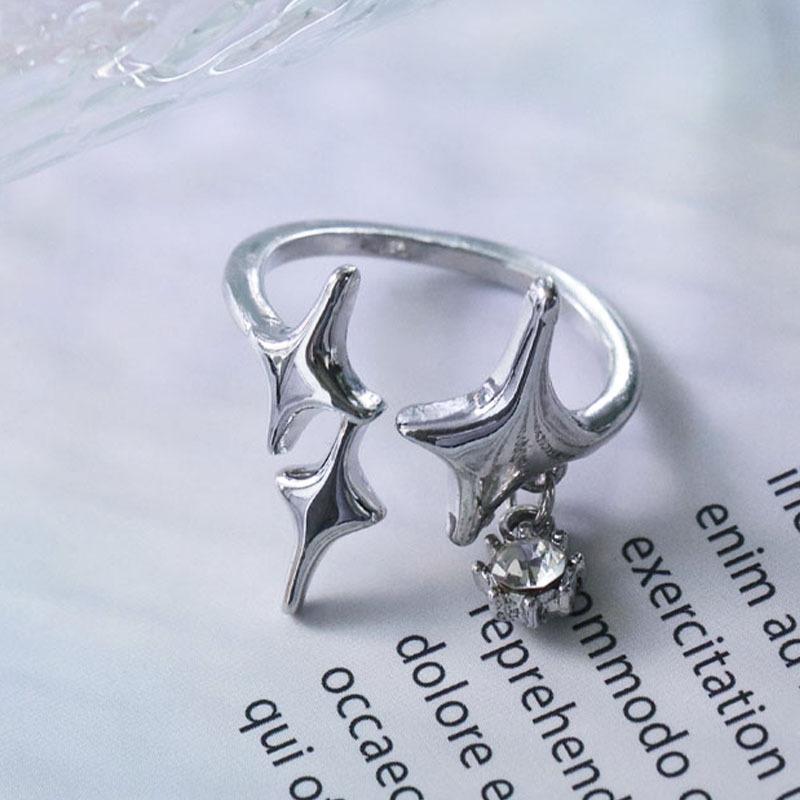 

Cluster Rings Fashion Creative Inlaid Zircon Four-Pointed Star Opening Adjustable Ring Elegant Temperament Women's Jewelry Accessories G
