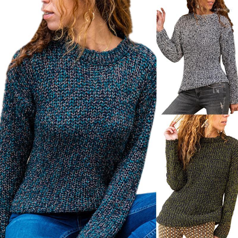 

Women' Sweaters Women' Fashion Mixed Color Knitted Casual Pullover Long Sleeve Sweater, Gray