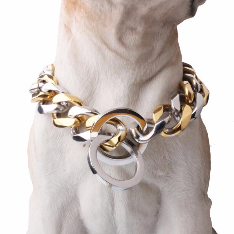 

Chains Granny Chic 10/12/15/19mm Silver Gold Color Curb Cuban Rombo Link 316L Stainless Steel Dog Chain Collar Wholesale Pet JewelryChains