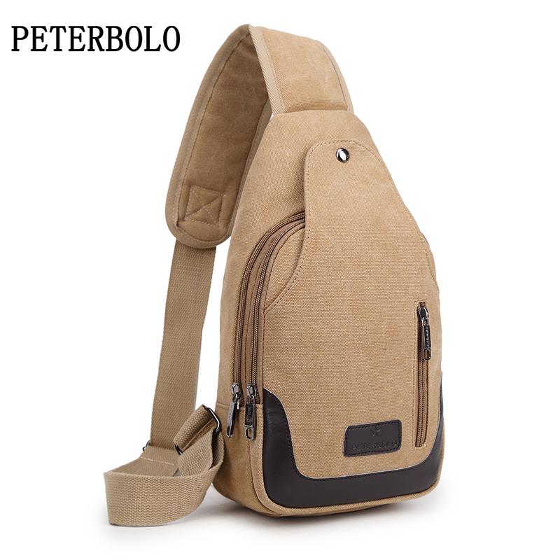 

Waist Bags PETERBOLO Casual Handbags For Men Canvas Chest Bag High Quality Brand Single Zipper Crossbody Travel, Khaki