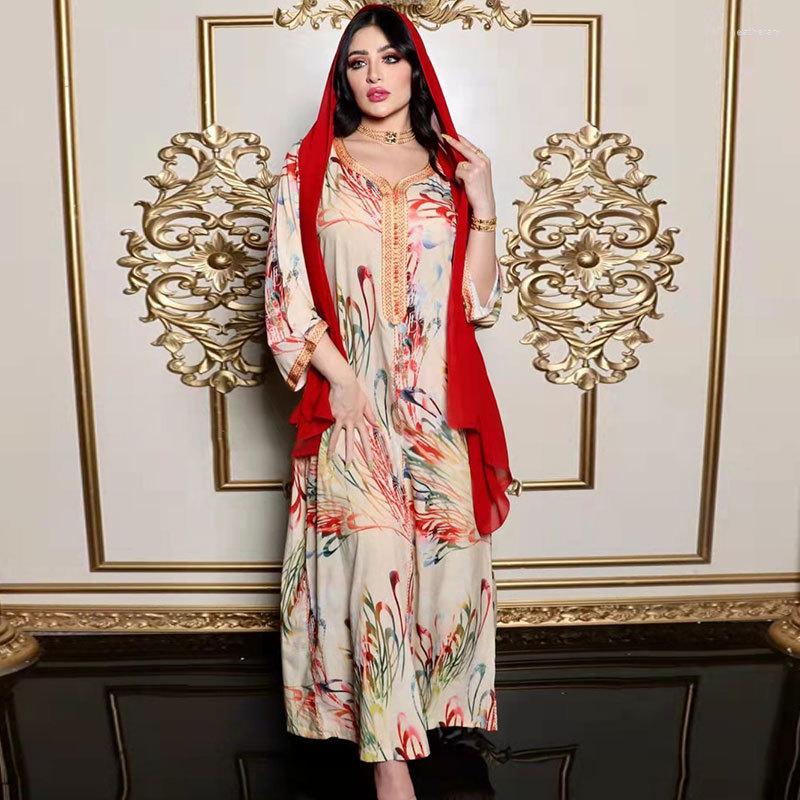 

Ethnic Clothing Middle East Abaya Women's Arab Dubai Muslim Fashion Dress Printed Islamic Mosque Moroccan Hijab