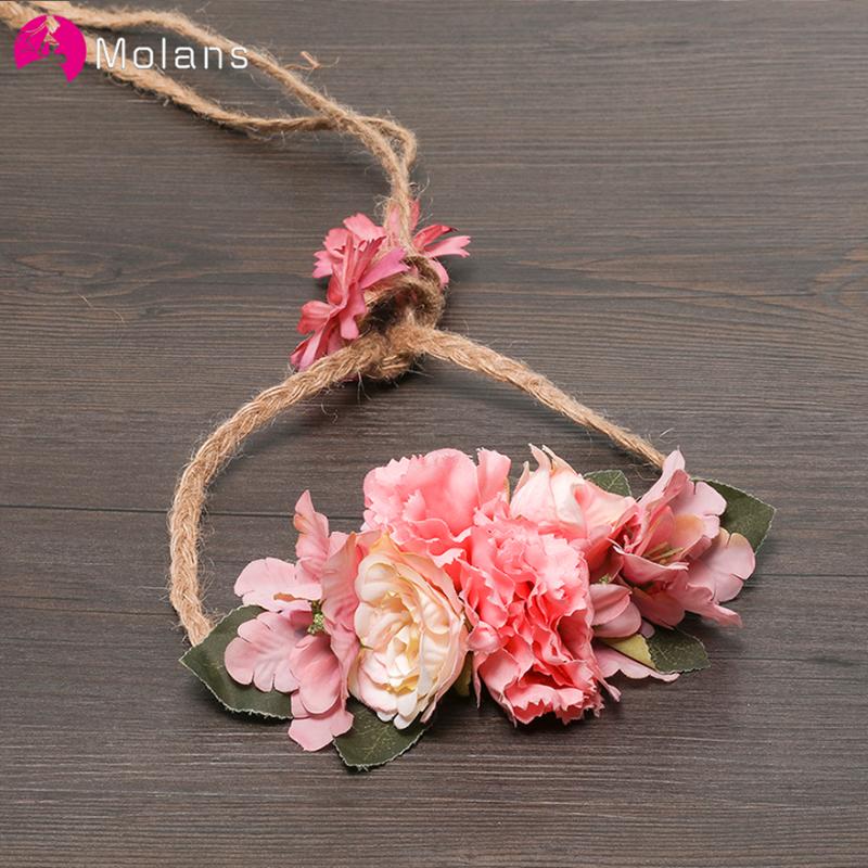 

Wedding Sashes MOLANS Boho Flower Bridal Sash Rope Fabric Bride Marriage Accessories Elegant Waist Band Pograph Dress Gown Belt