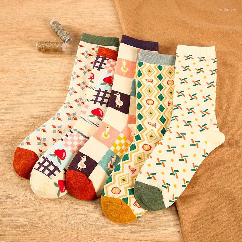 

Women Socks European And American Fashion Women'S Trend Pure Cotton Plaid Printed Korean College Wind Tube