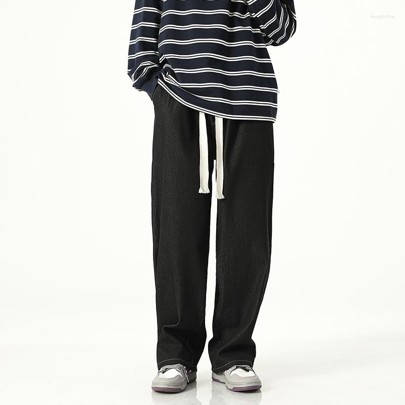 

Men's Jeans 5 Color Baggy Men Fashion Casual Vintage Drawstring Straight Streetwear Hip-hop Loose Denim Pants Mens Trousers, Black