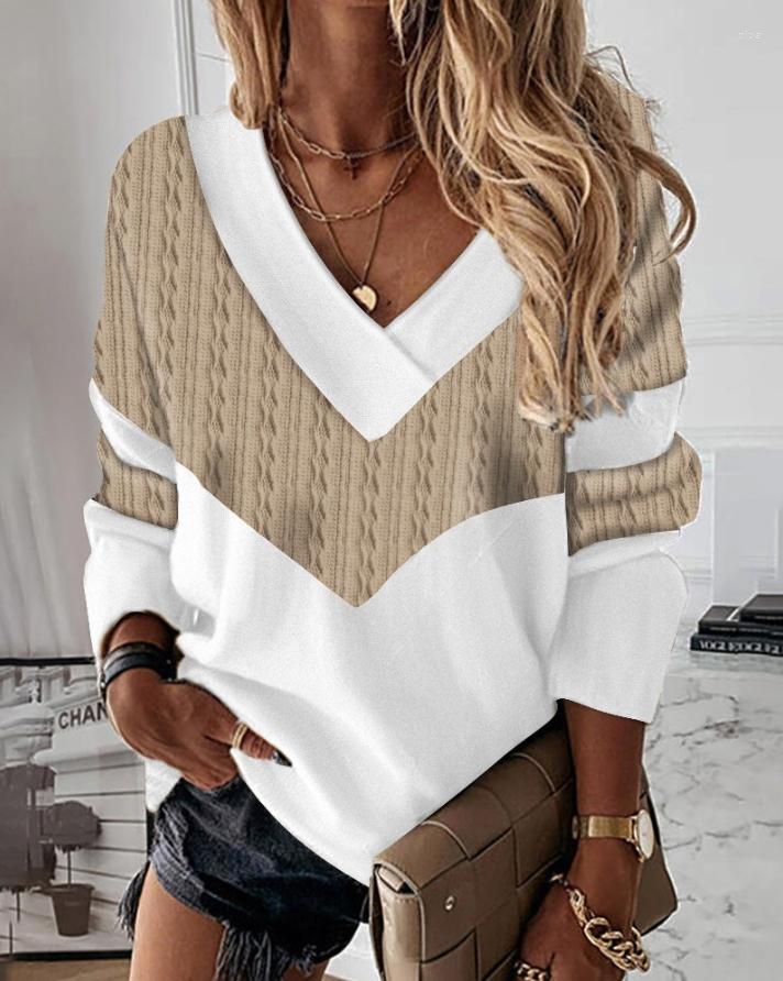 

Women' Polos Fashion Women' Shirts 2023 Autumn Loose T-Shirt Casual Color Block Splice Long Sleeve Top Street Dress Support Wholesale