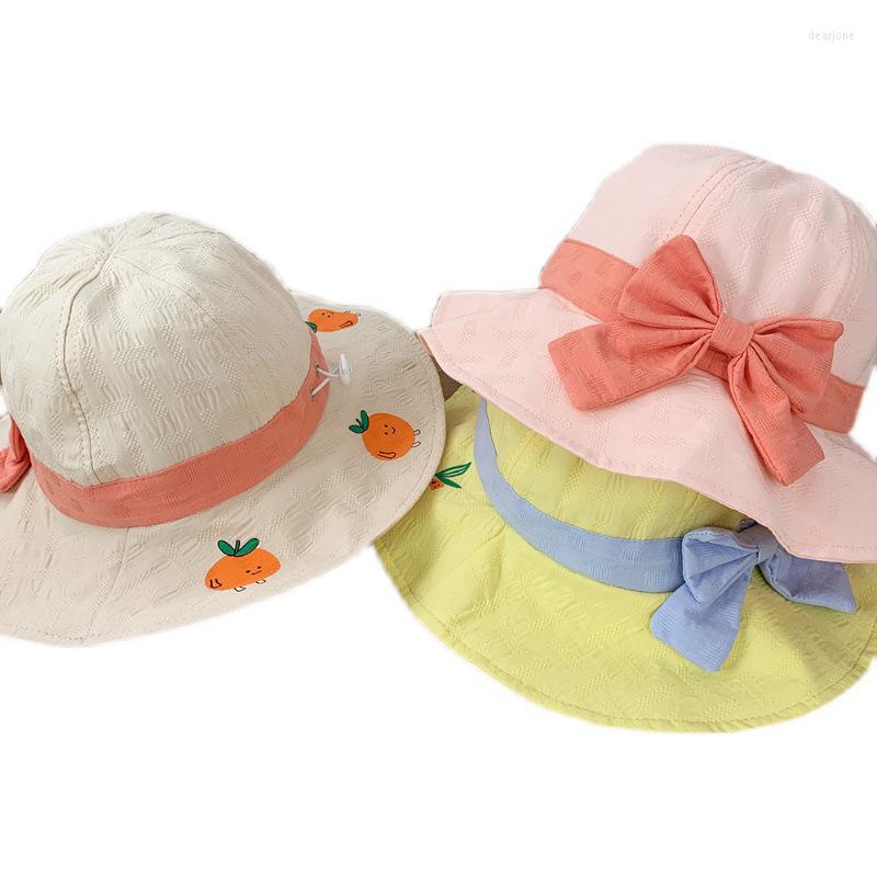 

Hats Female Baby Basin Hat Bowknot Fisherman Cute Princess Big Eaves Sun Girls Outing Spring And Summer Adjustable, Yellow