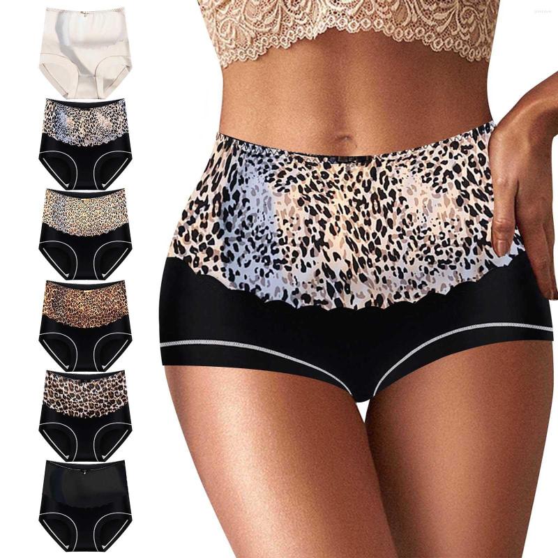 

Women's Shapers High Waist Sexy Leopard Print Ice Silk Seamless Belly Shrinking And Hip Lifting Large Triangle Thin Comfortable Womens, Black