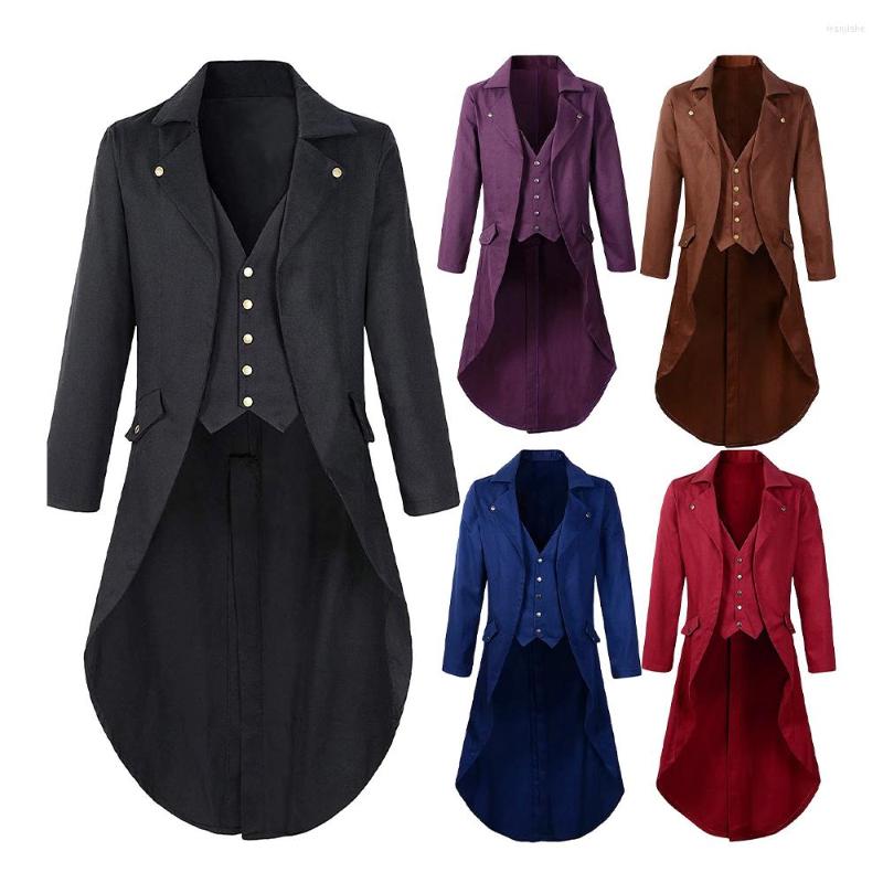 

Men' Trench Coats Men Medieval Victorian Costume Tuxedo Gentlema Tailcoat Gothic Steampunk Vintage Frock Outfit Coat For VD3258, Blue