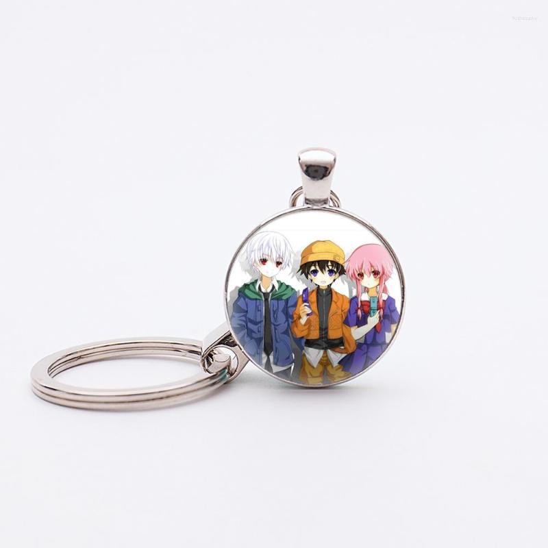 

Keychains Anime Future Diary Mirai Nikki Silver Plated Pendant Keyrings Gasai Yuno Figures Yukiteru Amano Key Holder Jewelry