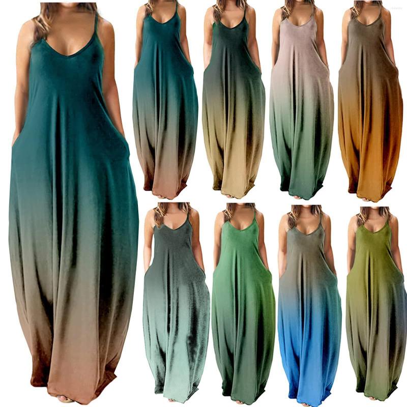 

Casual Dresses Versatile Women' Maxi Dress For Summer Sleeveless Straight-Fit With V-Neck And Print Design 2023