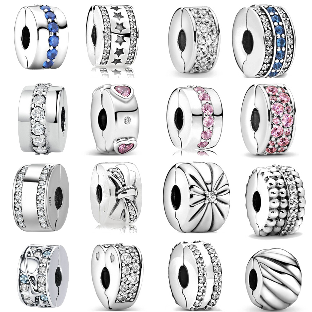 Real 925 Sterling Silver Sexy Fashion Women Beads with Bright Clip Accessories, Compatible with Original Pandora, 925 Silver Bracelet, Handmade Jewe