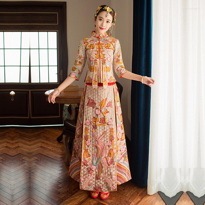 

Ethnic Clothing Silvery White Red Dragon Gown 2023 Show Bride Dress Female Chinese Style Verse By Marriage Traditional