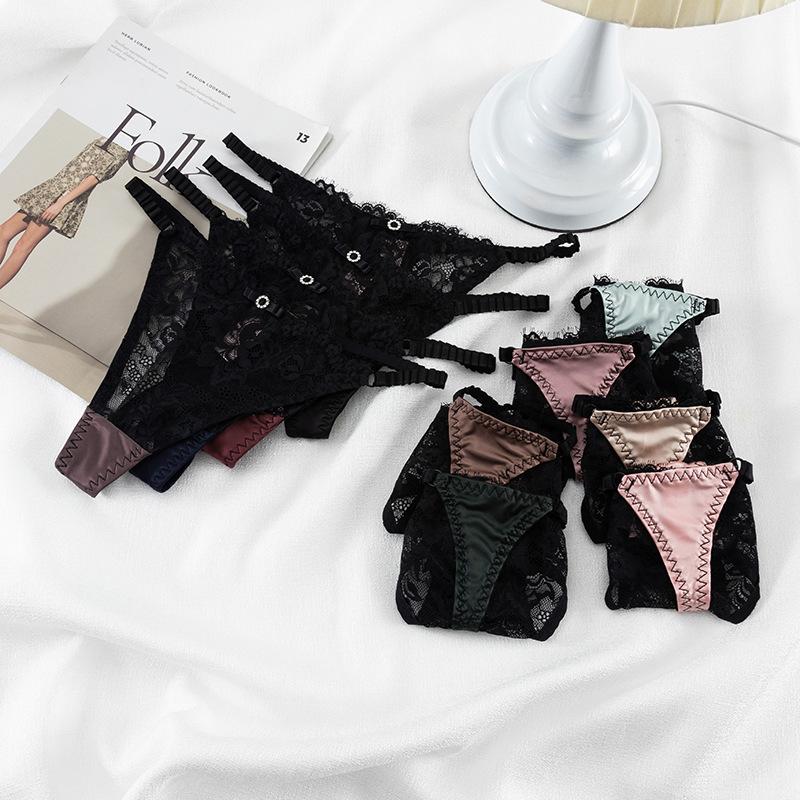 

Women's Panties Sexy Lace European G-String Panty Hollow Out Underwear Fashion Color Matching Diamond T-String LingerieWomen's, Pink