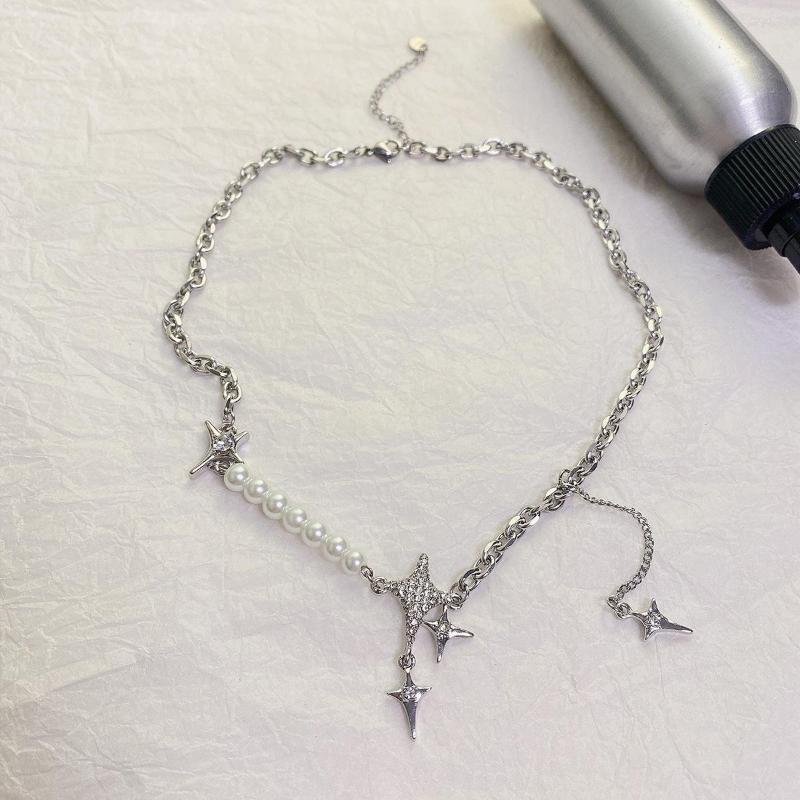 

Pendant Necklaces Korean Fashion Punk Cool Star Pearl Tassel Metal Chain Stainless Steel Necklace For Women Y2K Vintage Aesthetic Jewelry