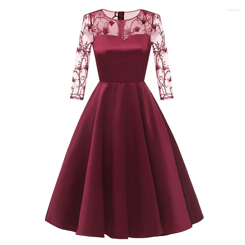 

Party Dresses Women's Full Dress Lace Embroidered Sexy Satin Midi Cocktail, Red wine