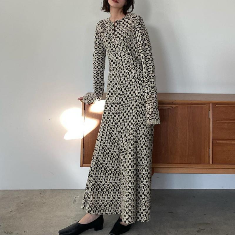 

Casual Dresses Lace Patchwork O Neck Long Sleeve Dress Women Spring Chic Floral Embroidery Vestidos Japan Style Elegant Temperament RobesCas, Picture shown