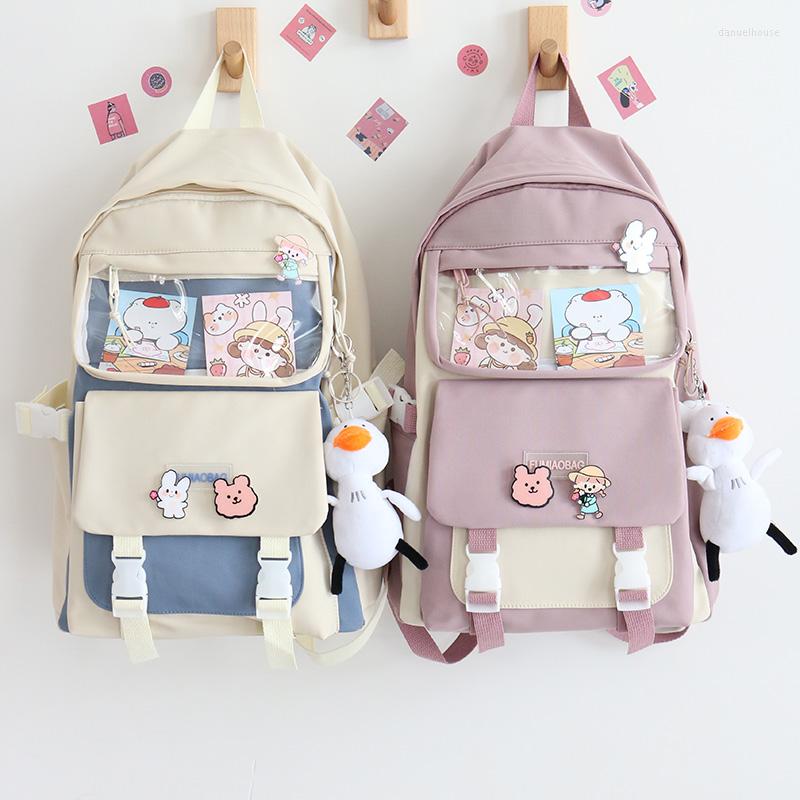

School Bags Kawaii Badge Pin Backpack Women Waterproof Large Capacity Harajuku Lady Laptop Backpacks Cute Travel Book WY322, Bag without toy 01