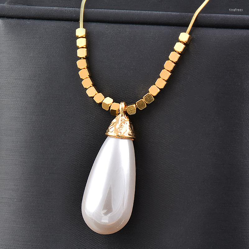 

Choker SINLEERY 316L Stainless Steel Pearl Drop Necklace For Women Gold Color Chain On The Neck Wedding Accessories Jewelry XL995 SSB