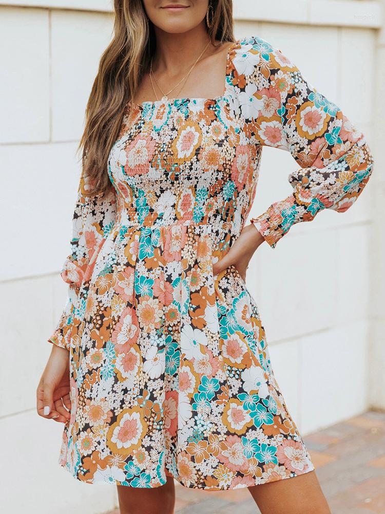 

Casual Dresses GypsyLady Chic Floral Mini Dress Autunm Spring Long Sleeve Women Ladies Backless Ruffles Party Vestidos, Beige